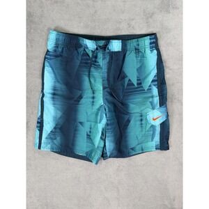 Nike Swim Trunks Mens Medium Blue Aqua Drawstring Lined Summer